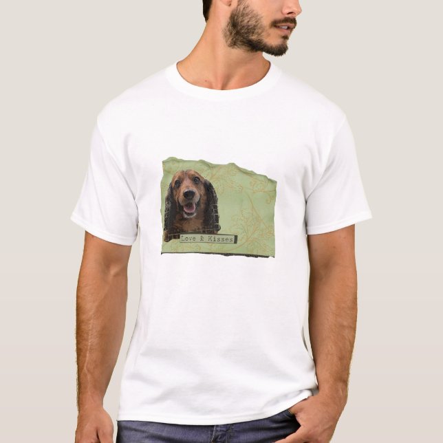 Teckle / Dachshund in greens T-Shirt (Front)