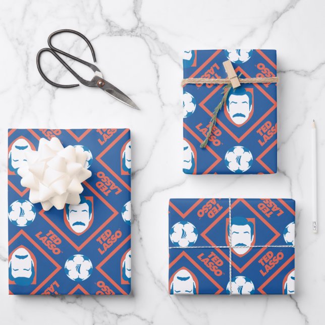 Ted Lasso | Face and Ball Diamond Pattern Wrapping Paper Sheet (Front)
