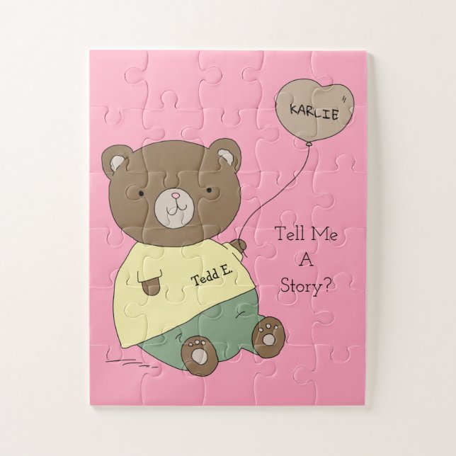 Tedd E. Teddy Bear Pink Personalised Jigsaw Puzzle (Vertical)