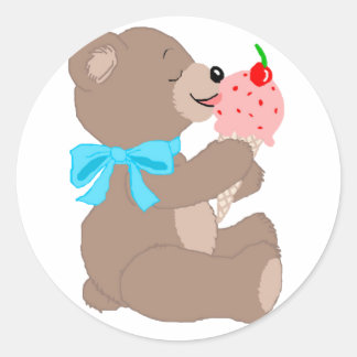 Teddie ice cream-trans classic round sticker
