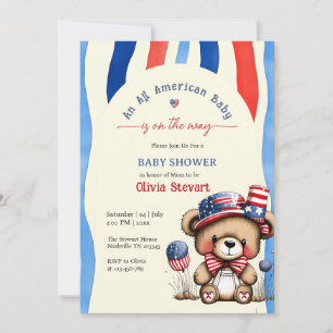 Teddy An All American Baby 4th July Baby Shower I Invitation