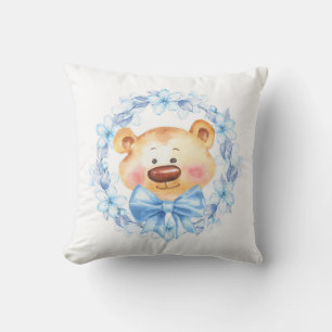 Teddy and blue flowers cushion