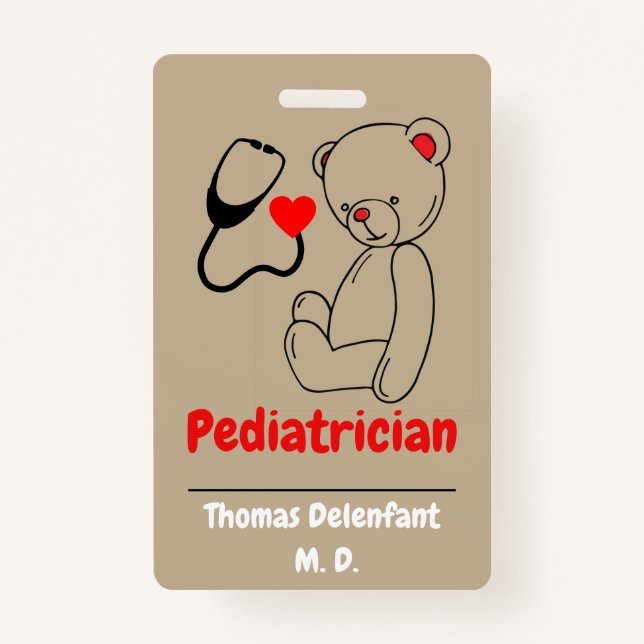 teddy  and heart stethoscope badge ID badge (Front)