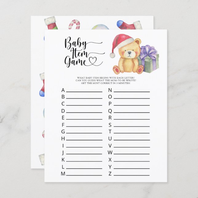 Teddy - Baby Item Game. Baby Shower Game (Front/Back)