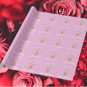 Teddy Balloon Baby Shower Pink Wrapping Paper
