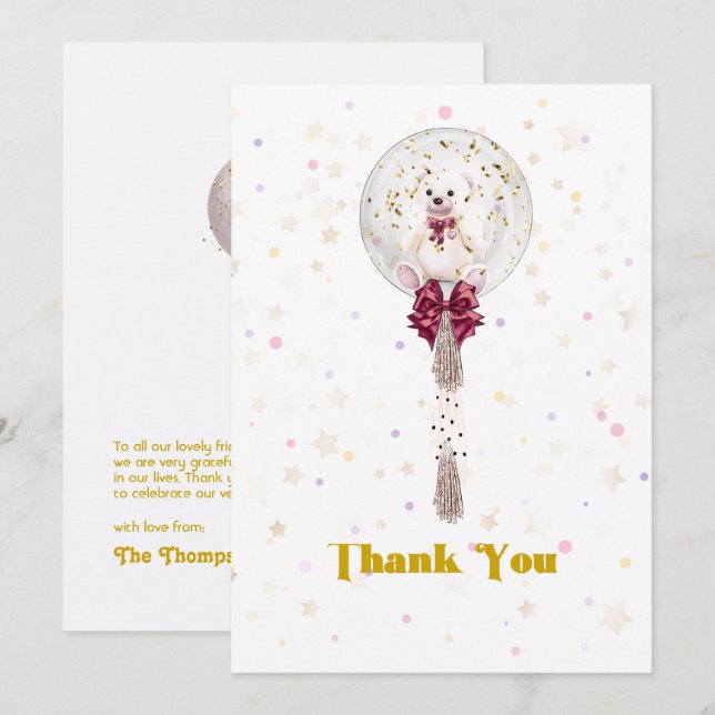 Teddy Balloon Confetti Thank You Card (Front/Back)