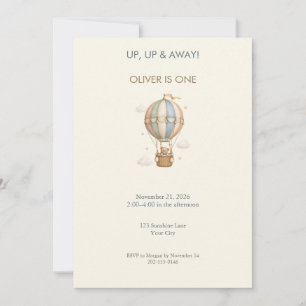 Teddy Balloon First Birthday Invitation