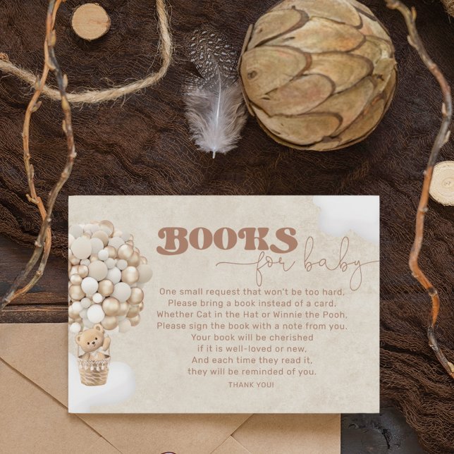 Teddy Balloon Neutral Baby Shower Book Request Enclosure Card (Creator Uploaded)