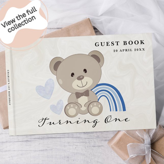 Teddy Bear 1st Birthday Blue Guest Book (Creator Uploaded)
