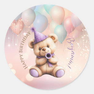 Teddy Bear 1st Birthday Colourful Balloons Classic Round Sticker