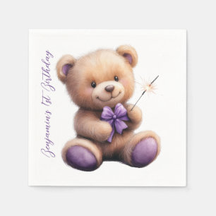 Teddy Bear 1st Birthday Colourful Balloons Napkin