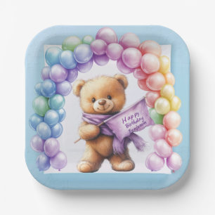 Teddy Bear 1st Birthday Colourful Balloons Paper Plate