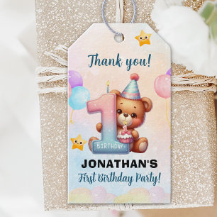 Teddy Bear 1st Birthday   Cute Balloons & Rainbow Gift Tags