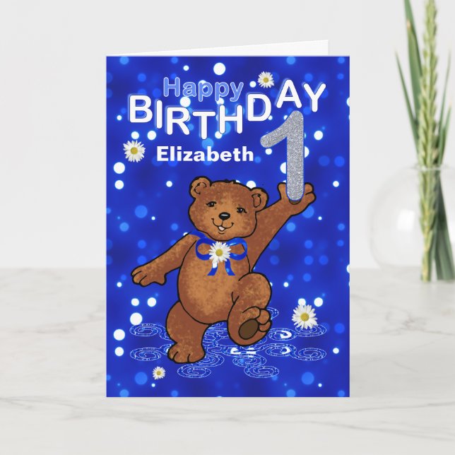 Teddy Bear 1st Birthday for Girl Card (Front)