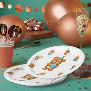 Teddy Bear 1st Birthday Paper Plates Boy Party