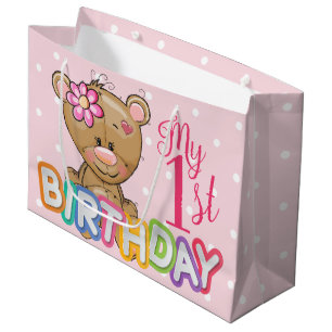 Teddy Bear 1st Birthday Party Custom Large Gift Bag