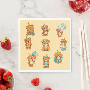 Teddy Bear 1st Birthday Party Napkins Boy Cream