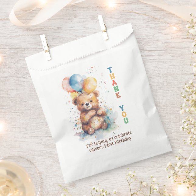 Teddy Bear 1st Birthday Thank You Favour Bag (Clipped)