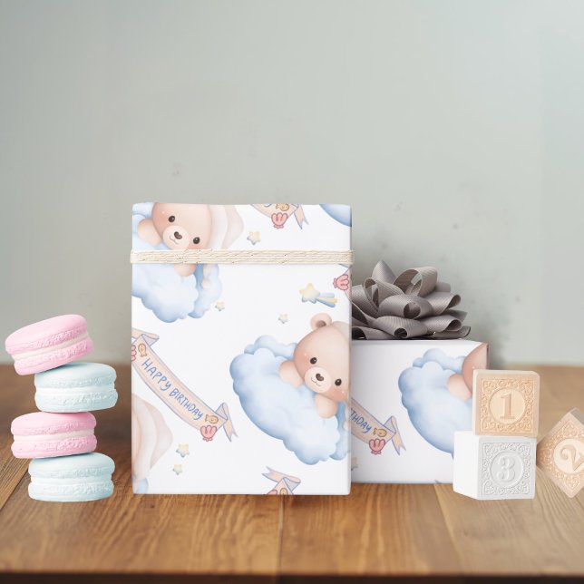 Teddy Bear 1st Birthday Wrapping Paper (Creator Uploaded)