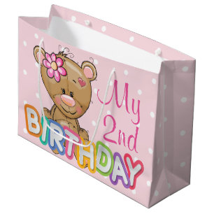 Teddy Bear 2nd Birthday Party Custom Large Gift Bag