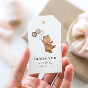 Teddy Bear 3 Brown Balloons - Thank You Gift Tags