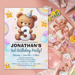 Teddy Bear 3rd Birthday Boy Invitation