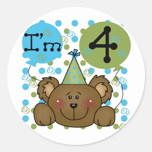 Teddy Bear 4th Birthday T-shirts and Gifts Classic Round Sticker (Front)