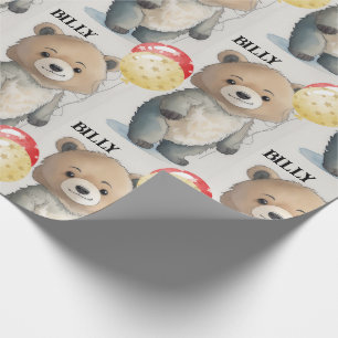 Teddy Bear Add Name Kids Cute Birthday Wrapping Paper