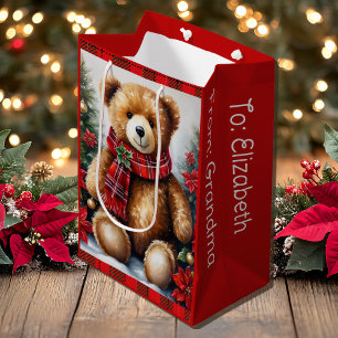Teddy Bear Add Names Cute Christmas Medium Gift Bag