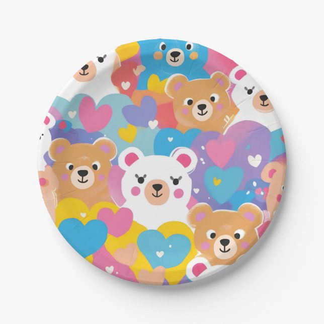 teddy bear adorable  paper plate (Front)