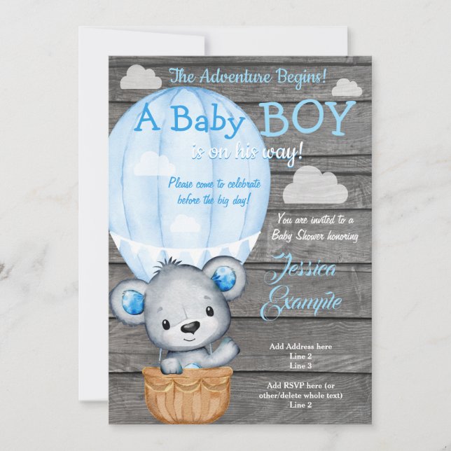 Teddy Bear Adventure Air Balloon Shower Invitation (Front)