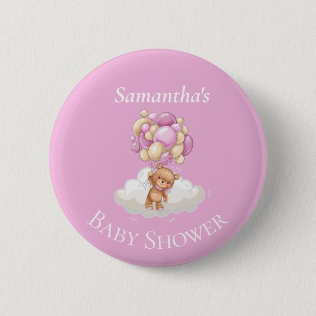 Teddy Bear Adventure Pink Balloon Button (Front)