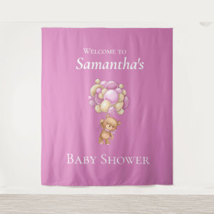 Teddy Bear  Adventure Pink Balloons  Baby Shower   Tapestry
