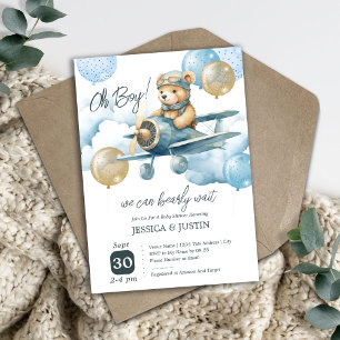 Teddy Bear aeroplane Baby Shower Invitation