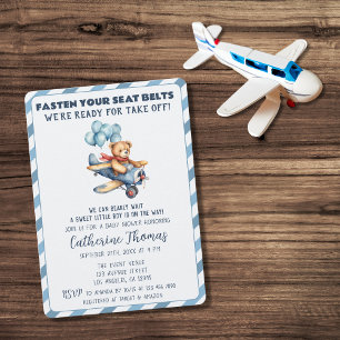 Teddy Bear Aeroplane Balloons Boy Baby Shower Invitation