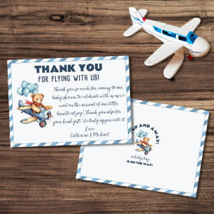 Teddy Bear Aeroplane Balloons Boy Baby Shower Thank You Card