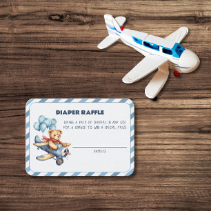 Teddy Bear Aeroplane Balloons Diaper Raffle Enclosure Card