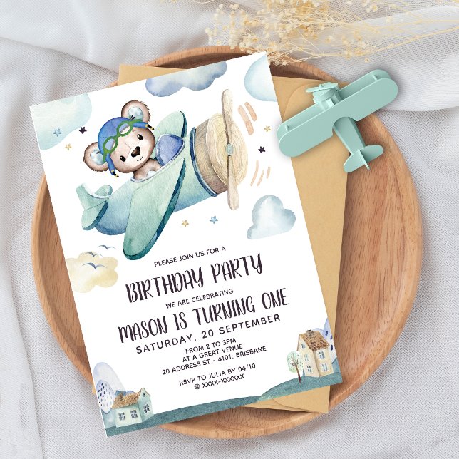 Teddy Bear Aeroplane Birthday Invitation (Creator Uploaded)
