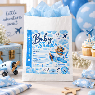 Teddy Bear Aeroplane Boarding Pass Boy Baby Shower Favour Bag