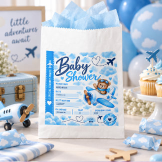 Teddy Bear Aeroplane Boarding Pass Boy Baby Shower Favour Bag