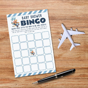 Teddy Bear Aeroplane Boy Baby Shower Bingo Game