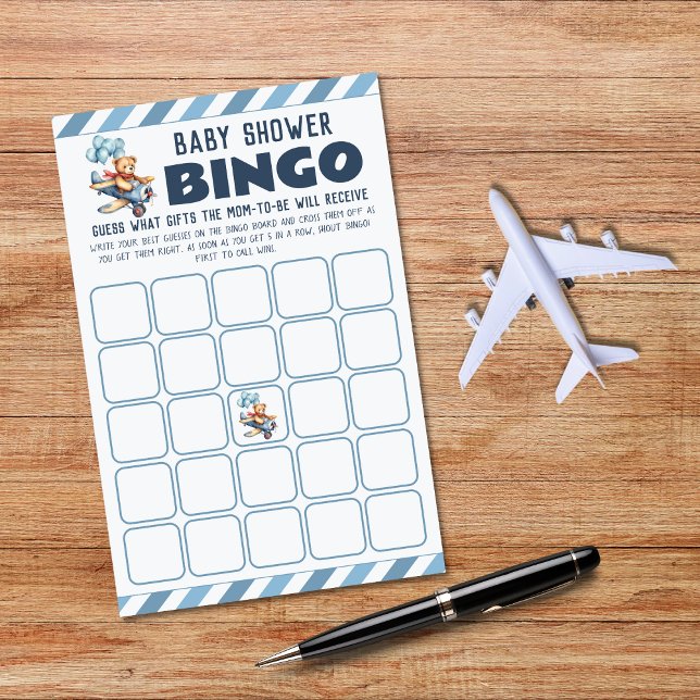 Teddy Bear Aeroplane Boy Baby Shower Bingo Game (Creator Uploaded)