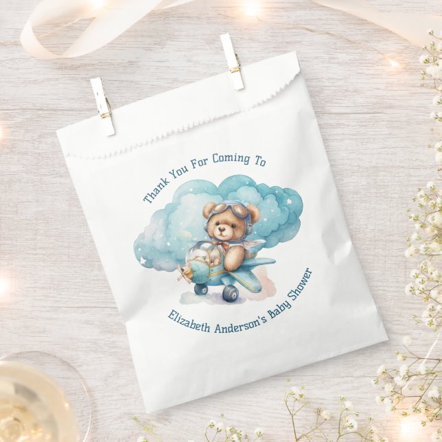 Teddy Bear Aeroplane Boy Baby Shower Favour Bag (Clipped)