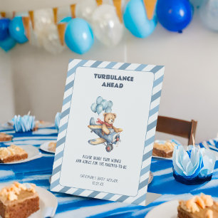 Teddy Bear Aeroplane Boy Baby Shower Guestbook Pedestal Sign