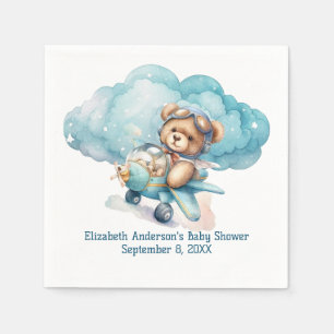 Teddy Bear Aeroplane Boy Baby Shower Napkin