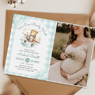 Teddy Bear Aeroplane Boy Baby Shower Photo Invitation