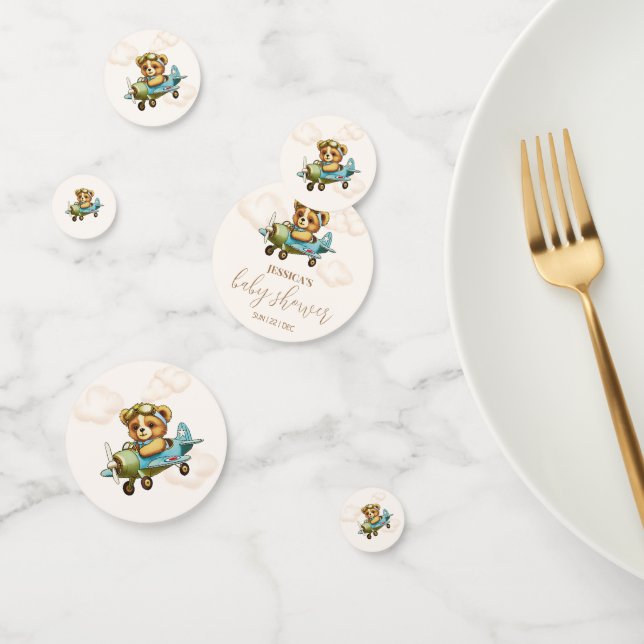 Teddy Bear Aeroplane Pilot Baby Shower Confetti (Group)