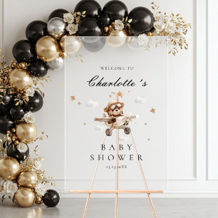 Teddy Bear & Aeroplane Welcome Baby Shower Acrylic Sign