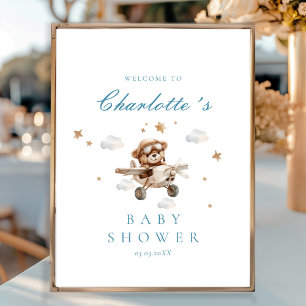Teddy Bear & Aeroplane Welcome Baby Shower Poster