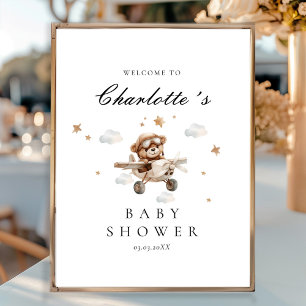 Teddy Bear & Aeroplane Welcome Baby Shower Poster